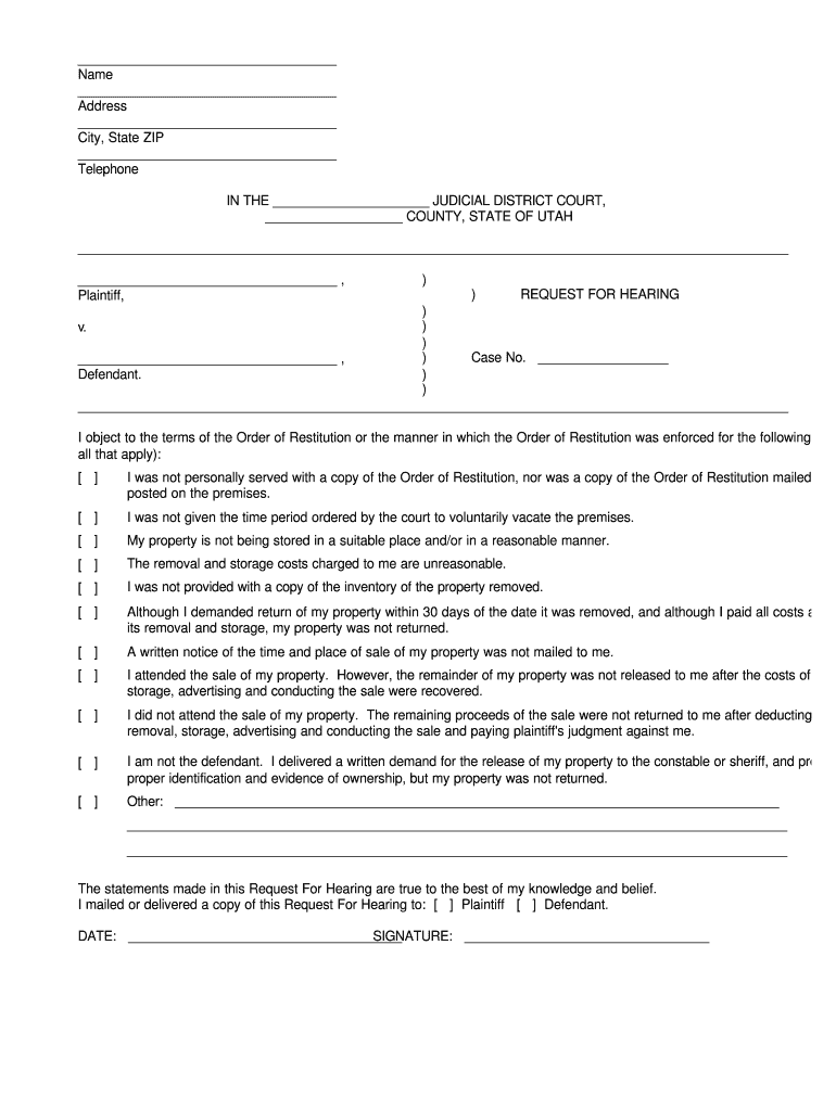 I Object to the Terms of the Order of Restitution or the Manner in Which the Order of Restitution Was Enforced for the Following  Form