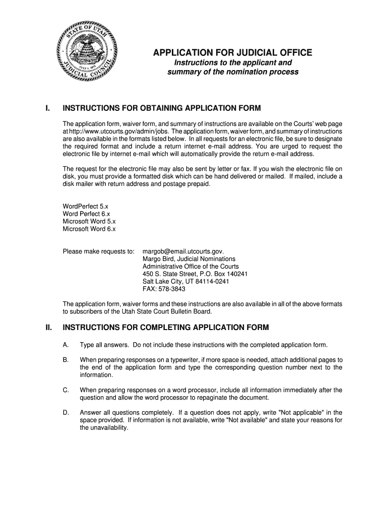 Application for Judicial Office Justice Court  Form