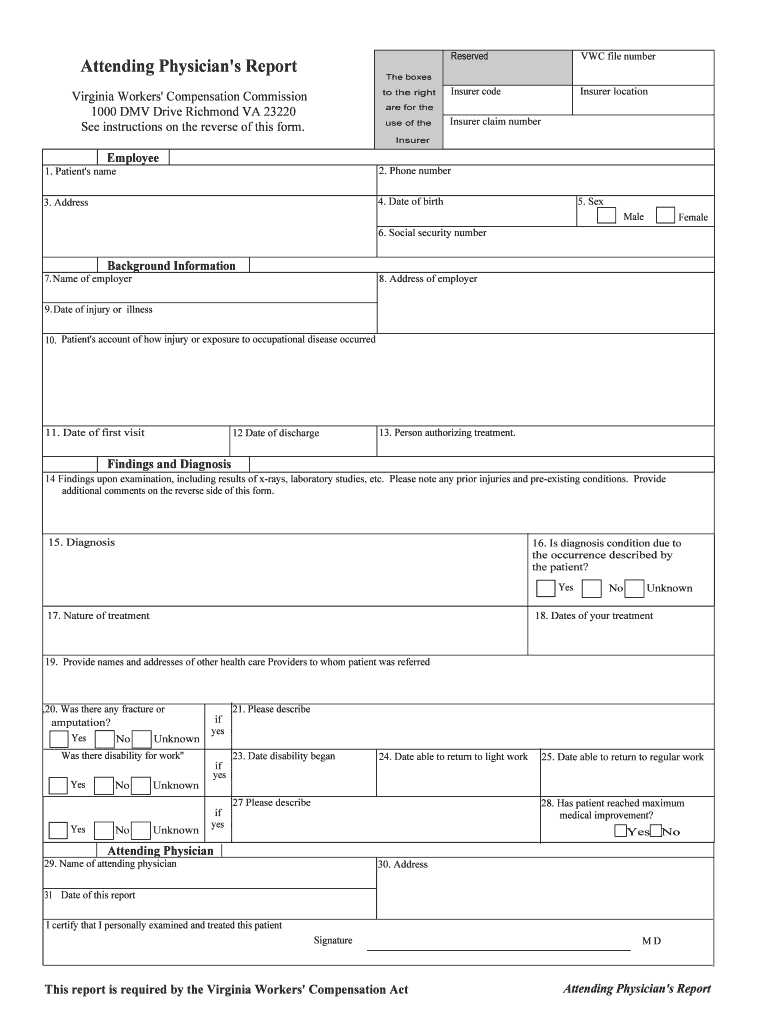 Attending Physician's Report Form 6Virginia Workers