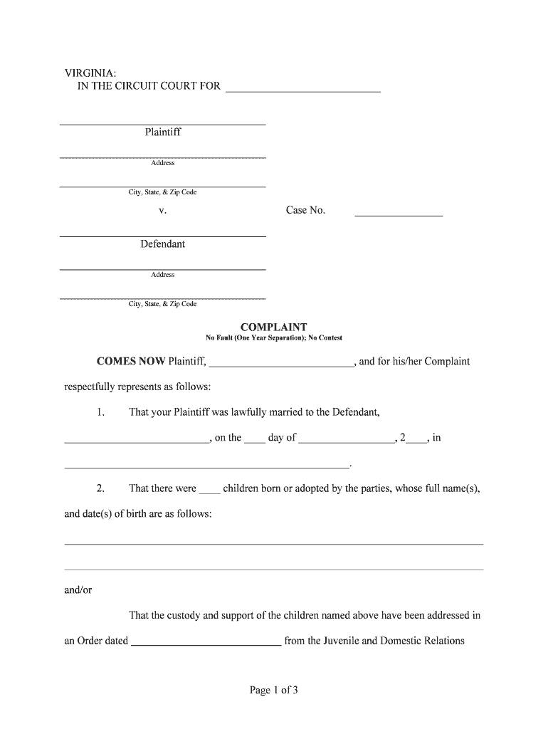 COMES NOW Plaintiff, , and for Hisher Complaint  Form