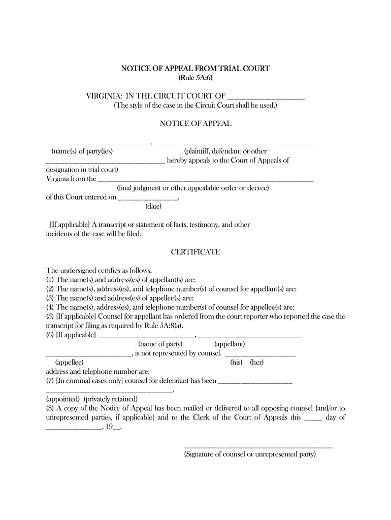 Noticeofappeal Form DOC