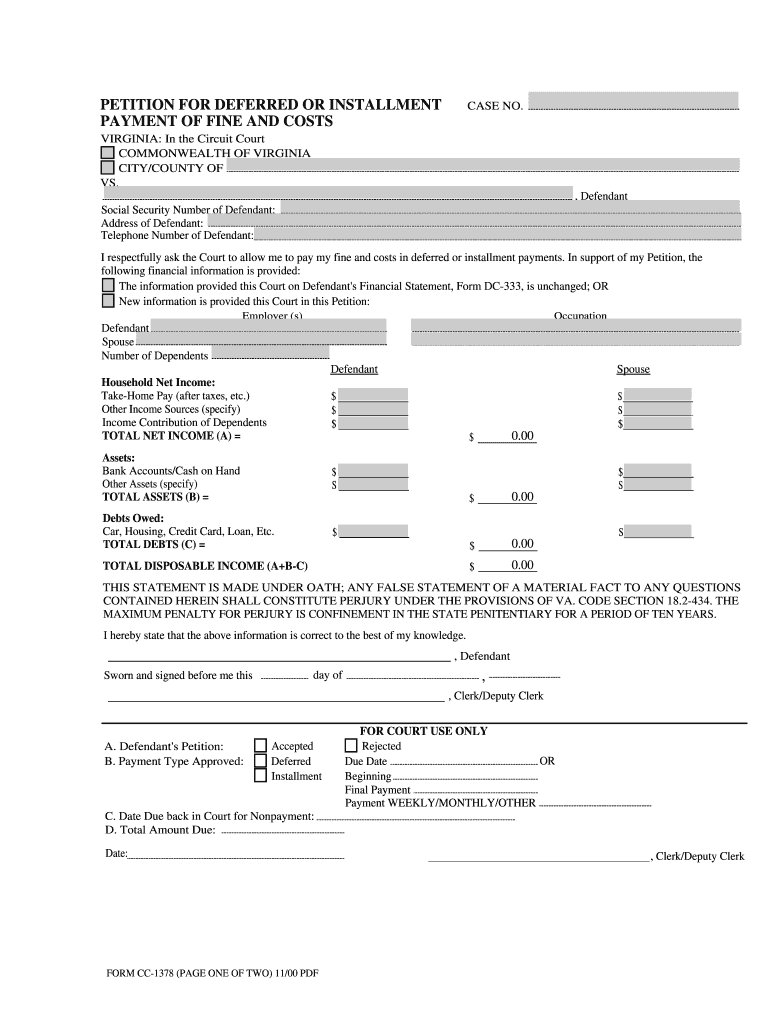 PAYMENT of FINE and COSTS  Form