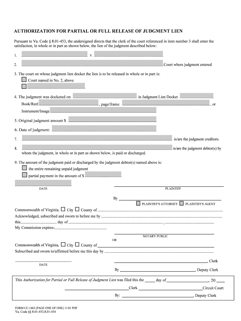 Form CC 1463 AUTHORIZATION for PARTIAL or FULL Page 1 R J