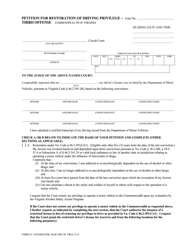 THIRD OFFENSE COMMONWEALTH of VIRGINIA  Form