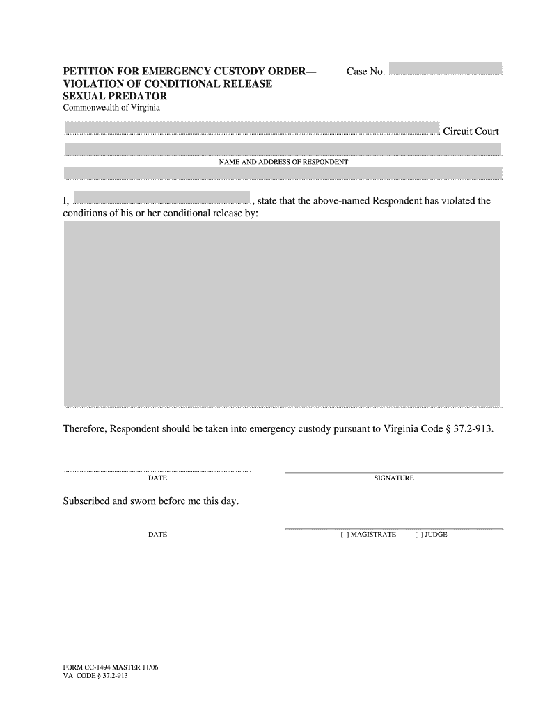 PETITION for EMERGENCY CUSTODY ORDER  Form