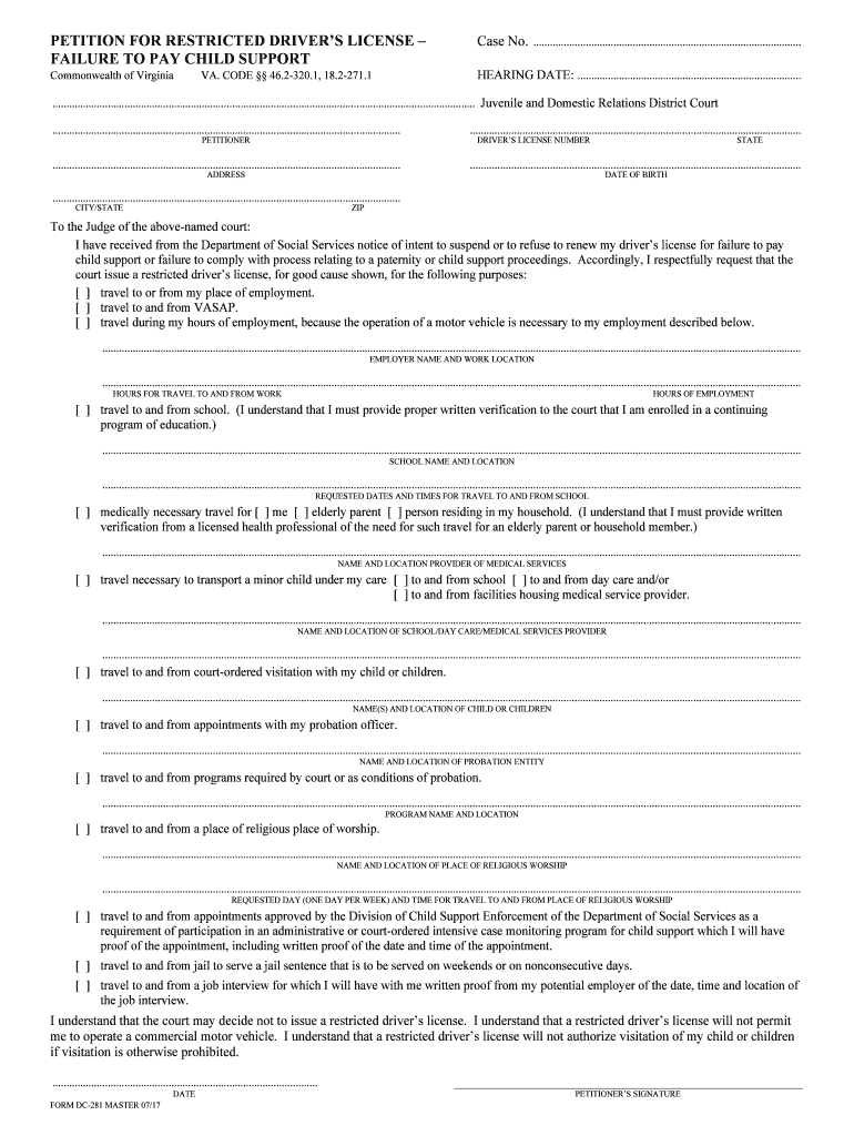 I Have Received from the Department of Social Services Notice of Intent to Suspend or to Refuse to Renew My Drivers License for   Form