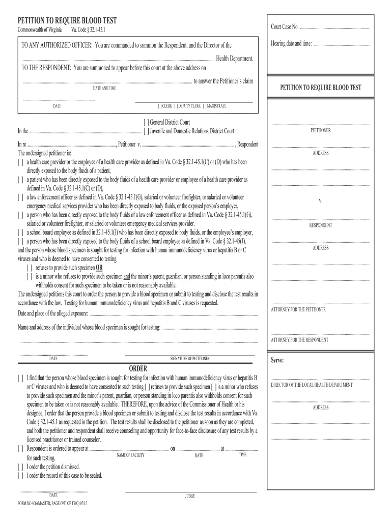 DC 405 Petition to Test for Blood Borne Pathogens MASTER  Form