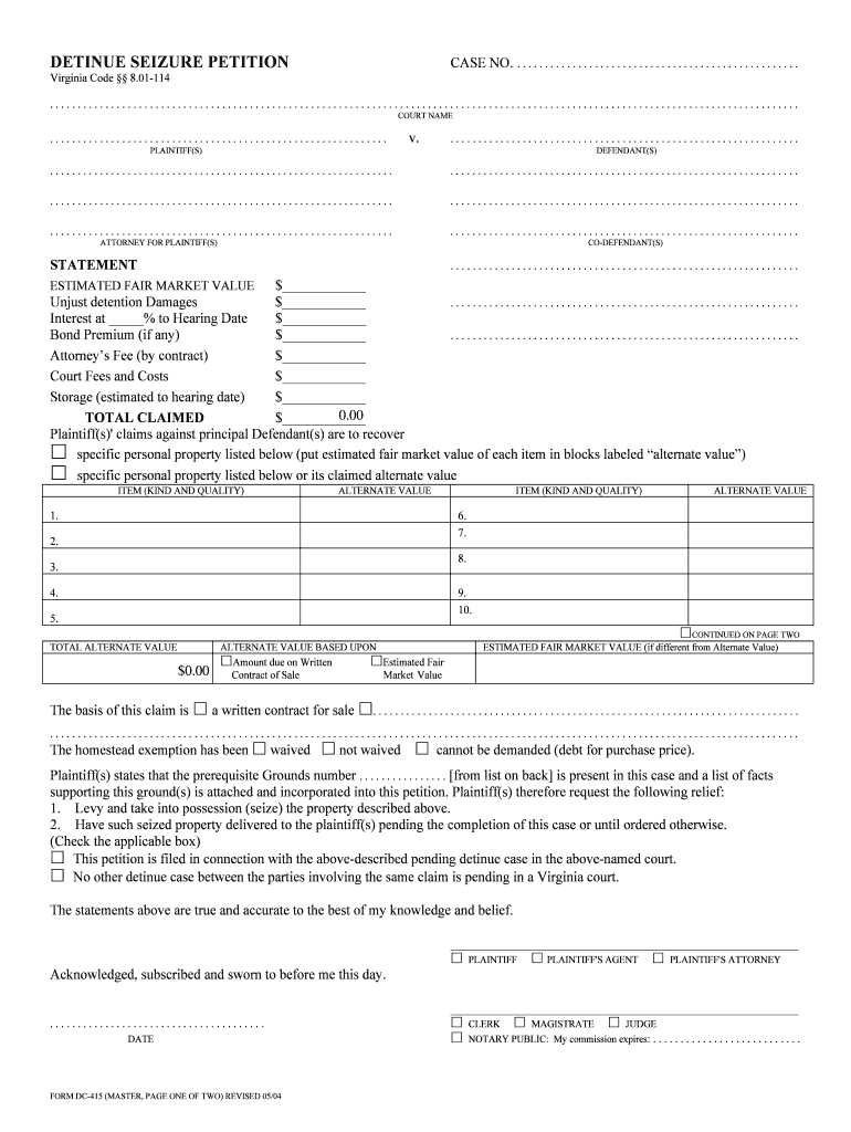 8 01 114 When Property to Be Taken by Officer Virginia Law  Form