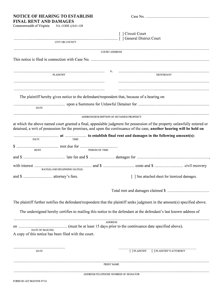 FINAL RENT and DAMAGES  Form