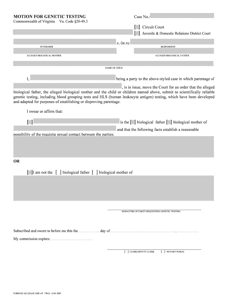 20 49 3 Admission of Genetic Tests Virginia Law  Form