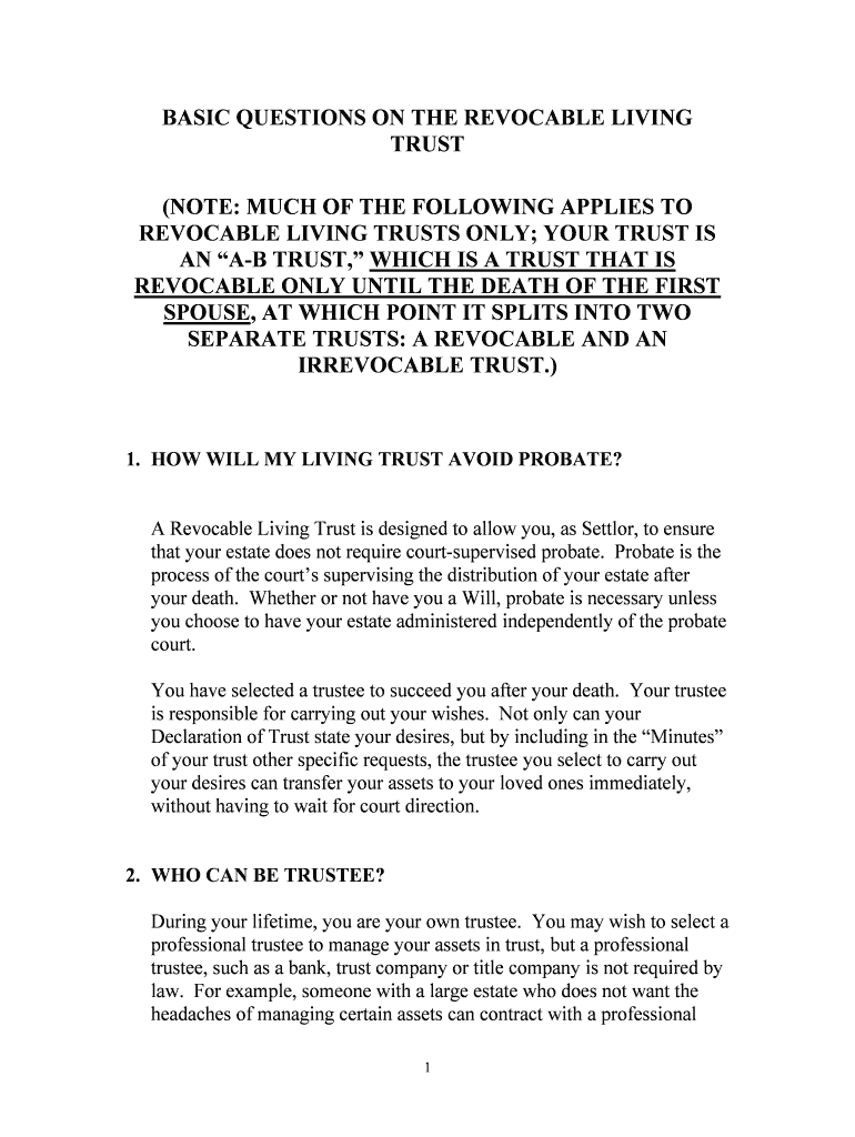 10 Questions to Ask an Attorney About Living Trusts  Form