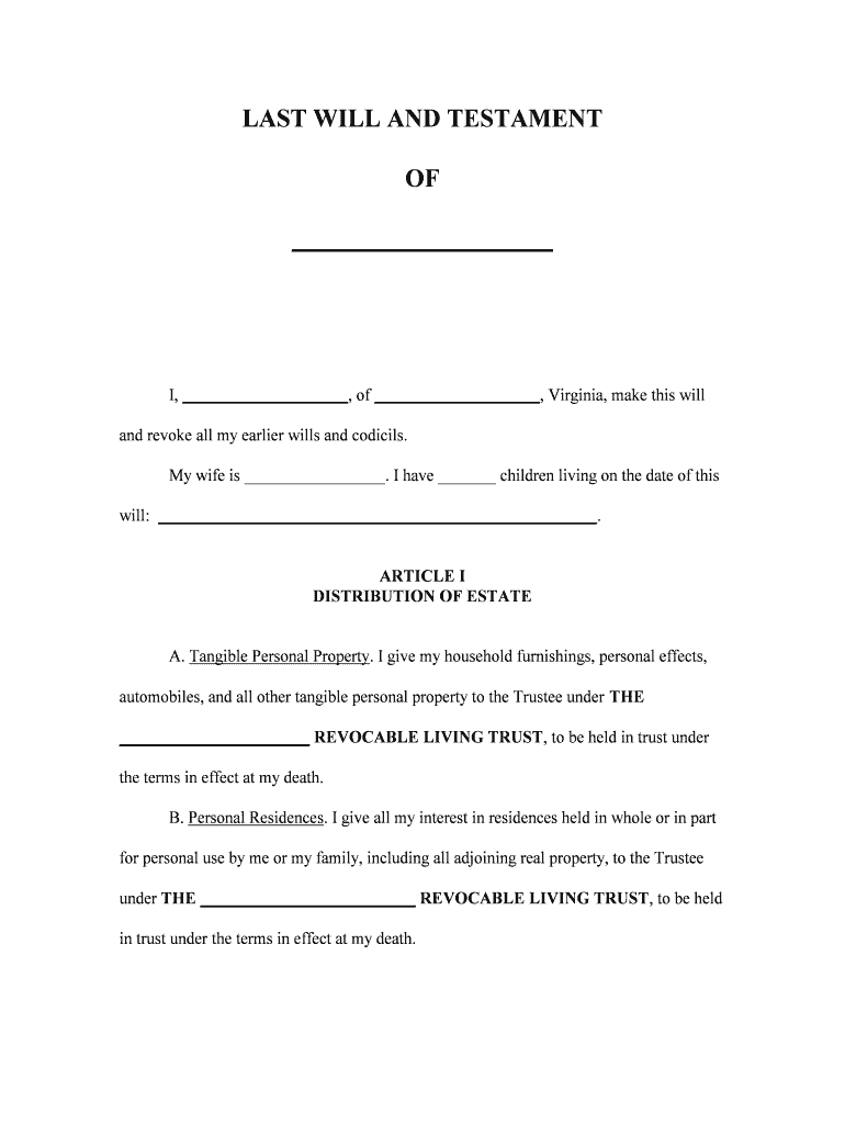 Last Will and Testament Sample Legal Documents  Form