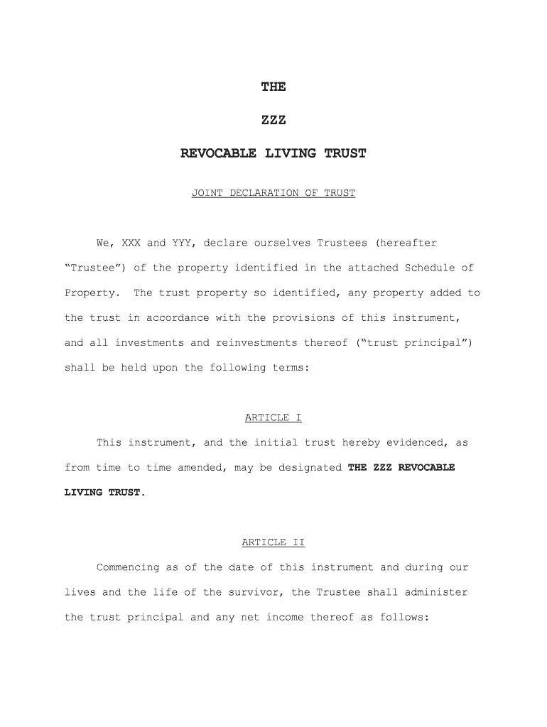 We, XXX and YYY, Declare Ourselves Trustees Hereafter Form