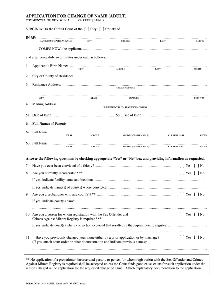 Form VA CC 1411 Fill Online, Printable, Fillable, Blank