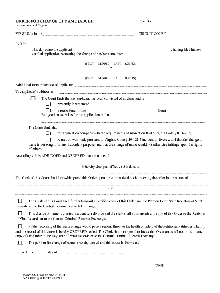 Name Change Application for Adult City of Lynchburg  Form