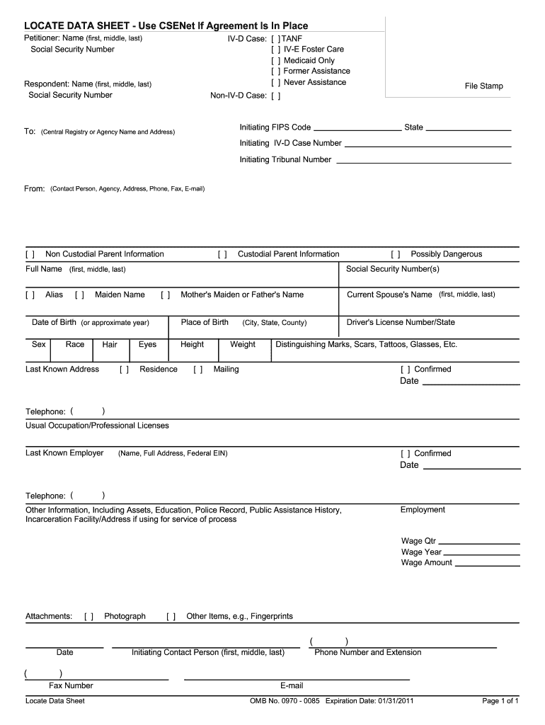 LOCATE DATA SHEET Use CSENet If Agreement is in Place  Form