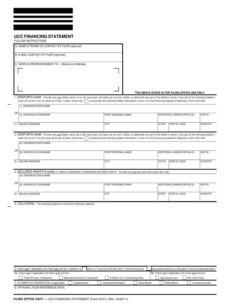 Fillable Online UCC Financing Statement Form UCC1