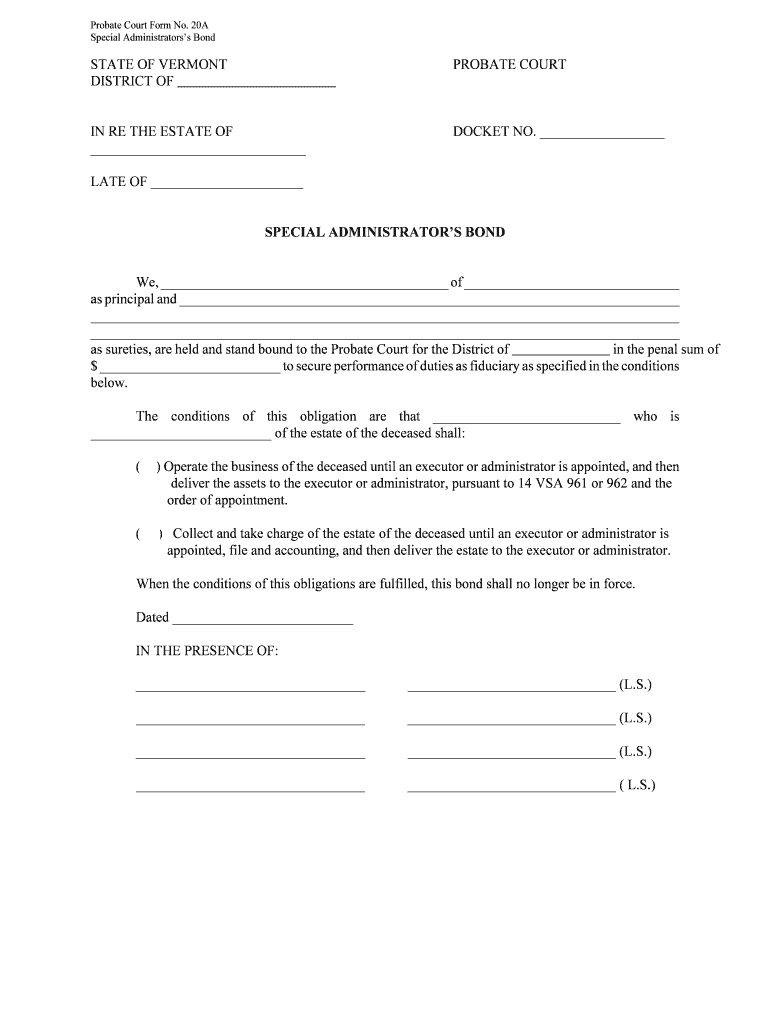 Special Administratorss Bond  Form