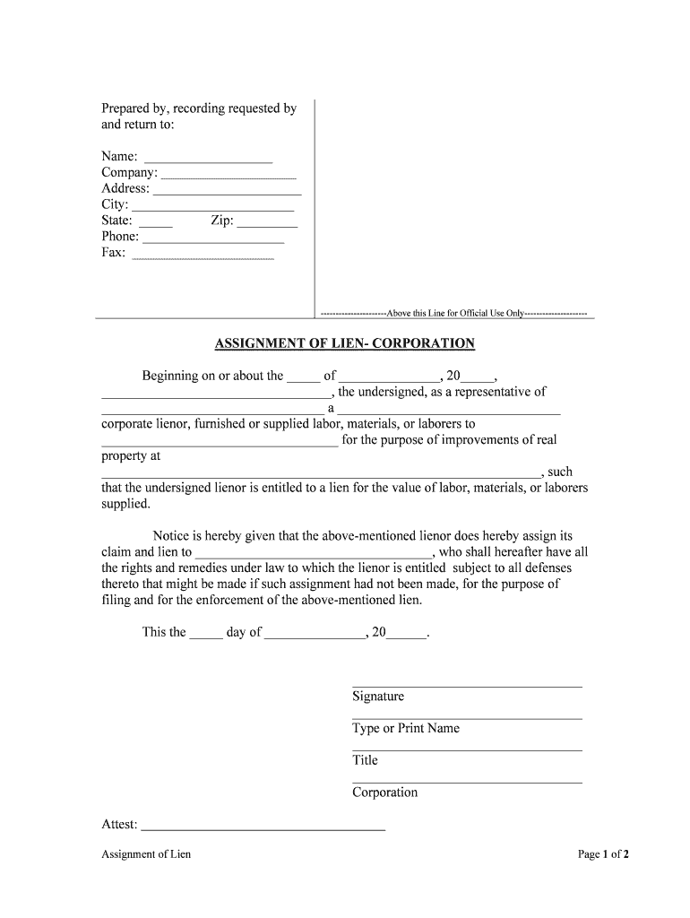 Filing and for the Enforcement of the above Mentioned Lien  Form
