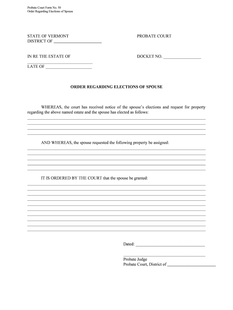 Order Regarding Elections of Spouse  Form