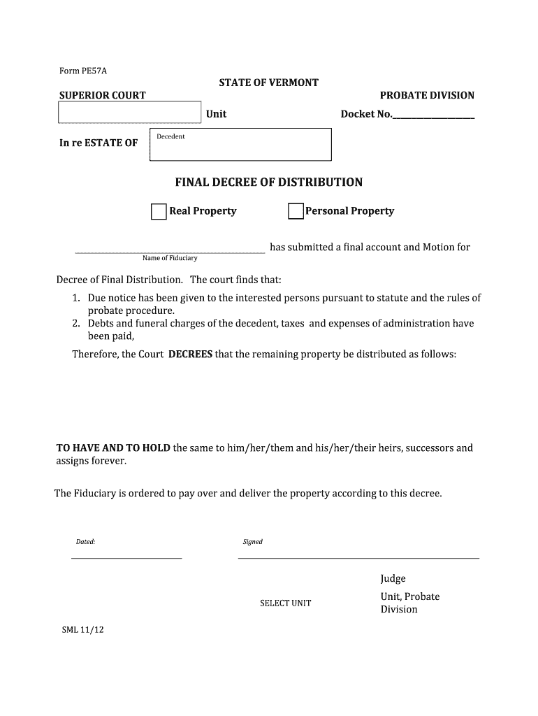 FINAL DECREE of DISTRIBUTION Vermont Judiciary  Form