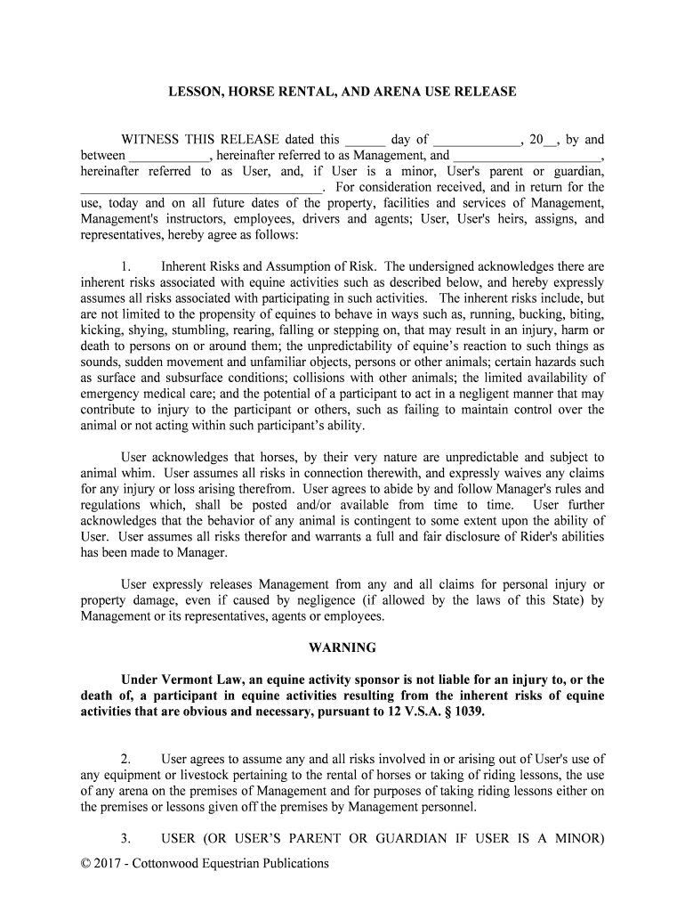 Death Of, a Participant in Equine Activities Resulting from the Inherent Risks of Equine  Form