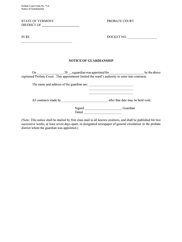 Adult GuardianshipsVermont Judiciary  Form
