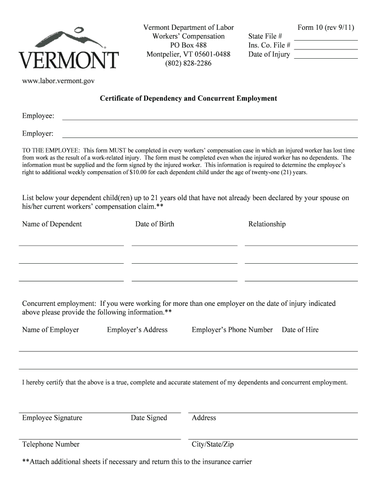 Department of Labor Workers Compensation Division PO Box 488  Form