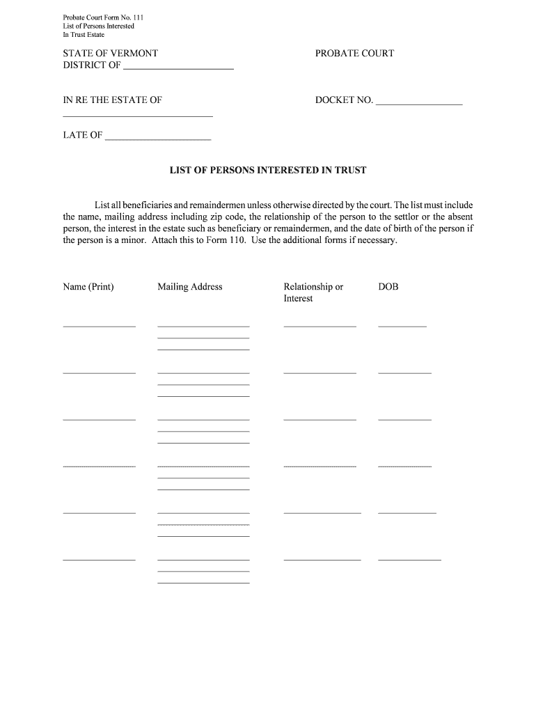 List of Persons Interested  Form
