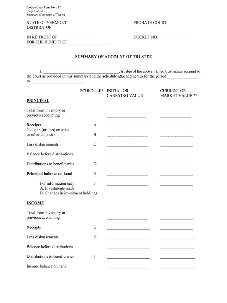 Summary of Account of Trustee  Form