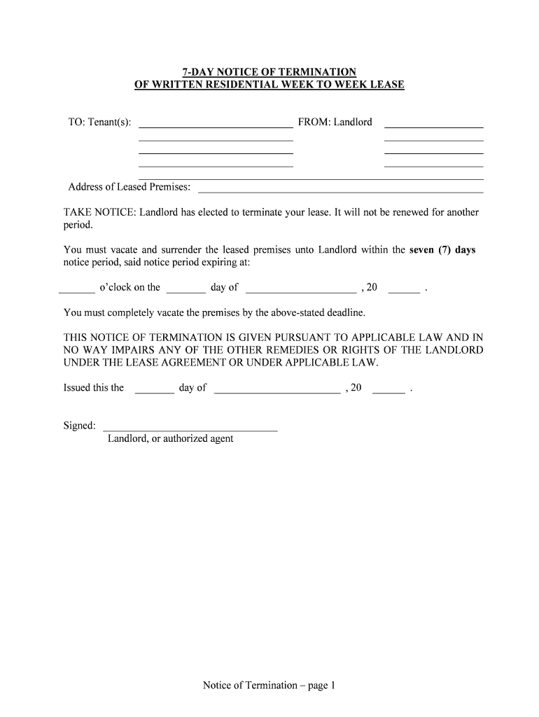 7 DAY NOTICE of TERMINATION  Form