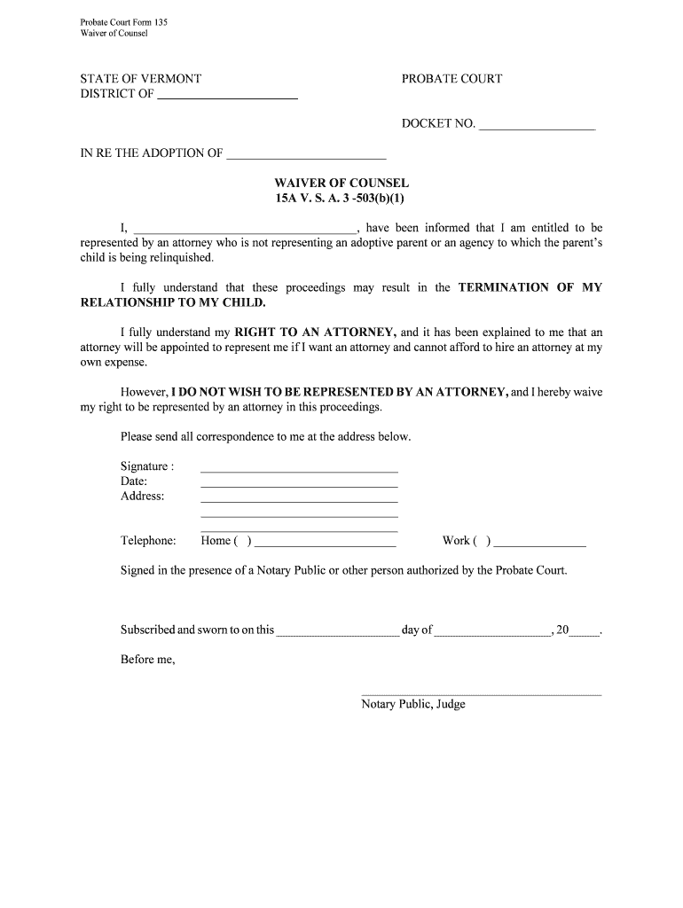 Probate Court Form 135