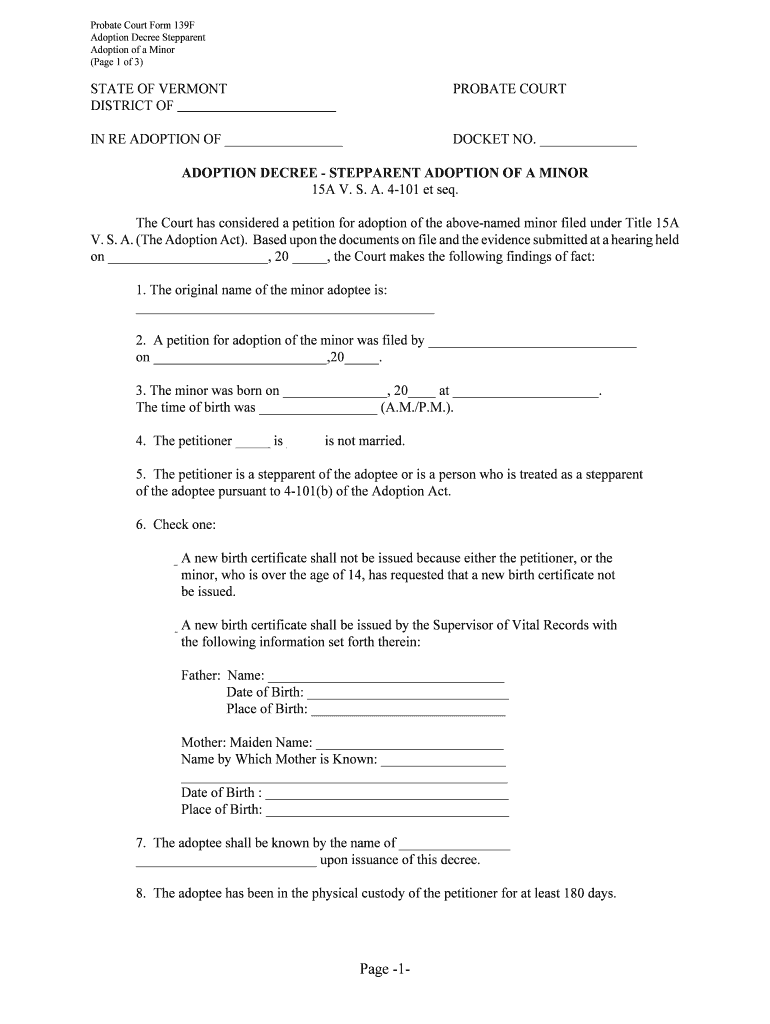 Probate Court Form 139F