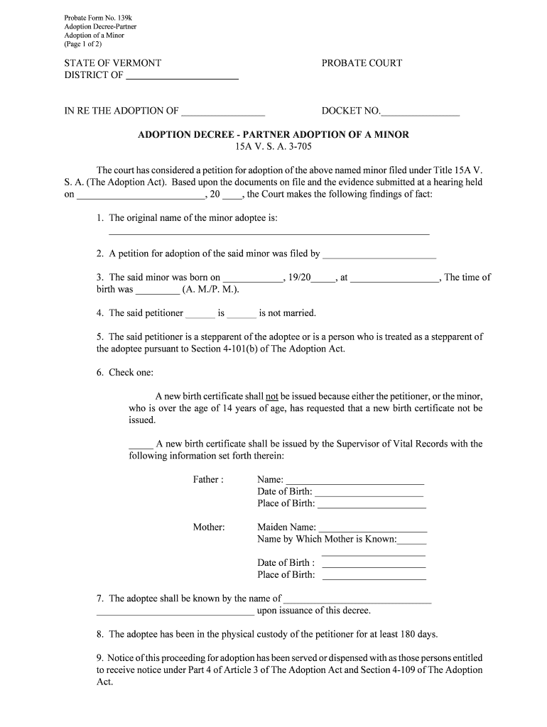 Adoption Decree Partner  Form