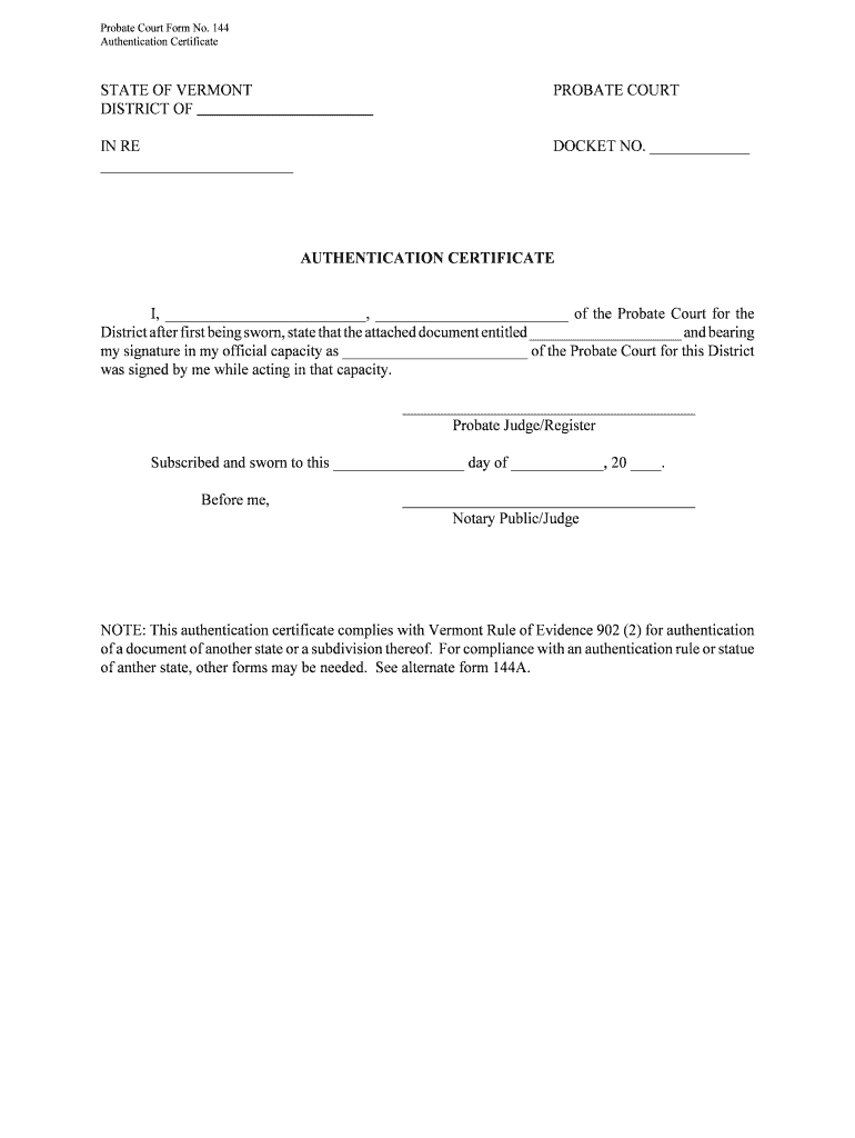Authentication Certificate  Form