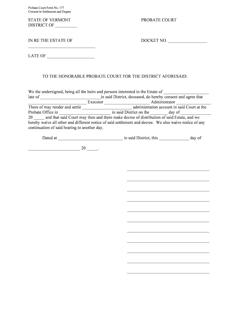 Consent to Settlement and Degree  Form