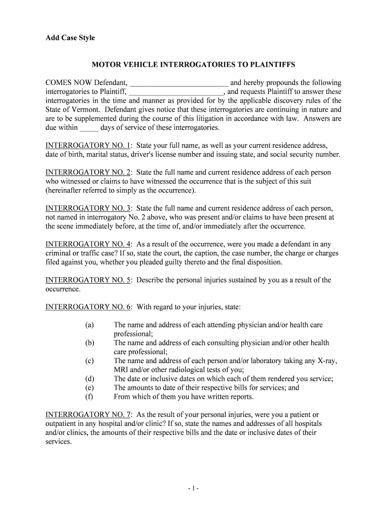 Interrogatories 4 Sample Interrogatories from Plaintiff and  Form