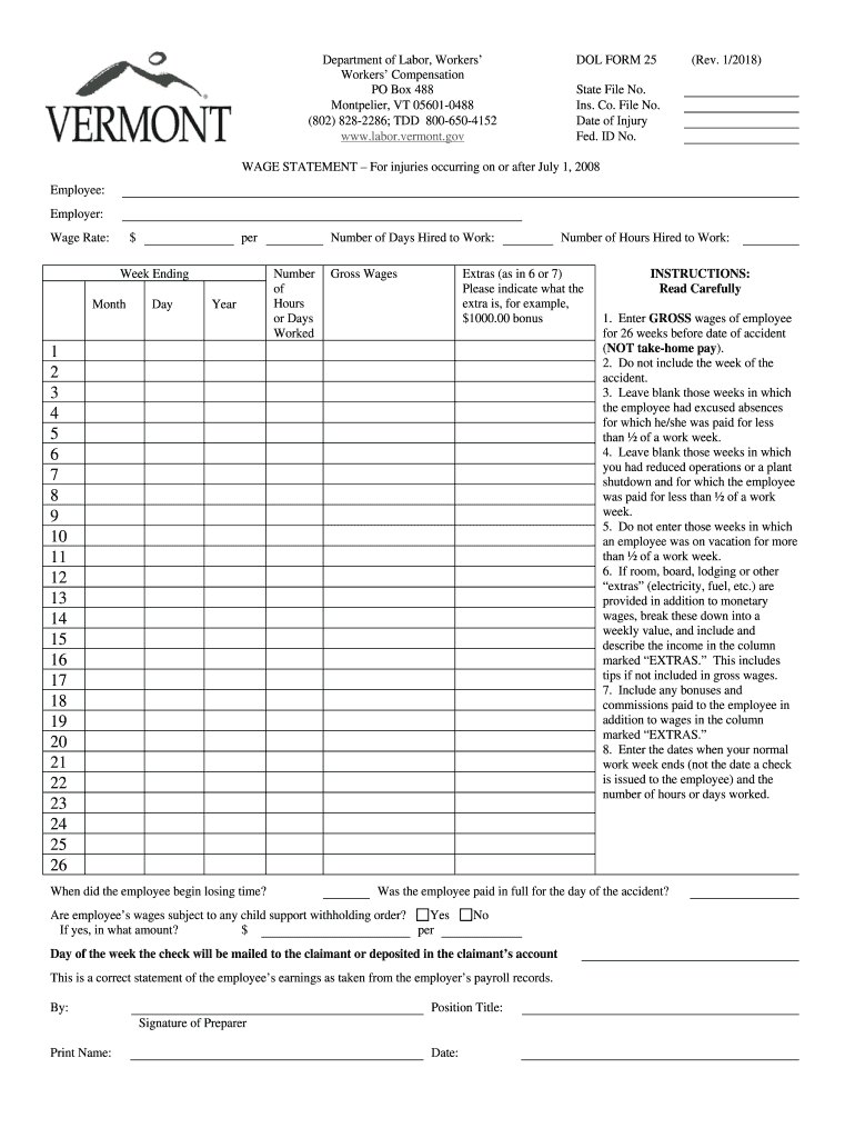 Fillable Online Form 25 Vermont Department of Labor Vermont