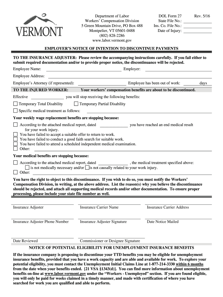 Contact Workers' CompensationDepartment of Labor  Form