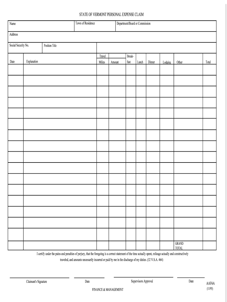 Expense Reimbursement Rates State of Vermont Human  Form