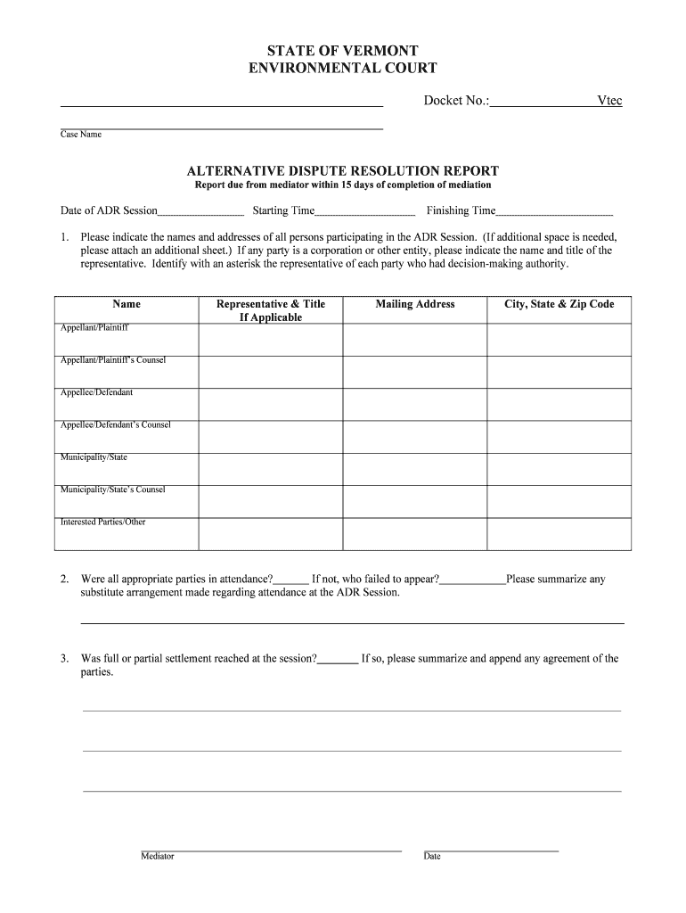 Alternative Dispute ResolutionVermont Natural Resources  Form