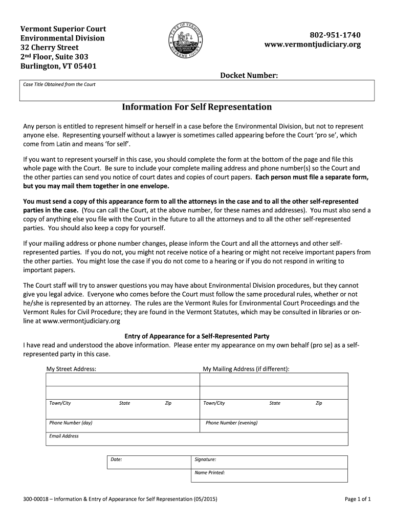 Environmental DivisionVermont Judiciary  Form