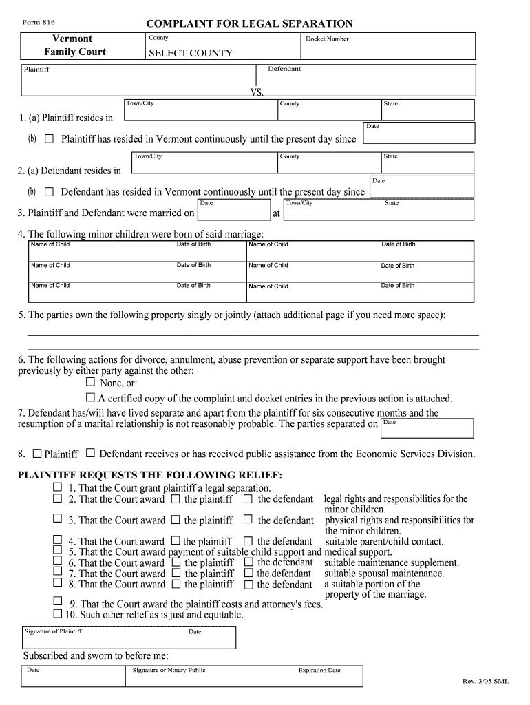 STATE of VERMONT Unit Docket No Plaintiff Defendant NOTICE  Form