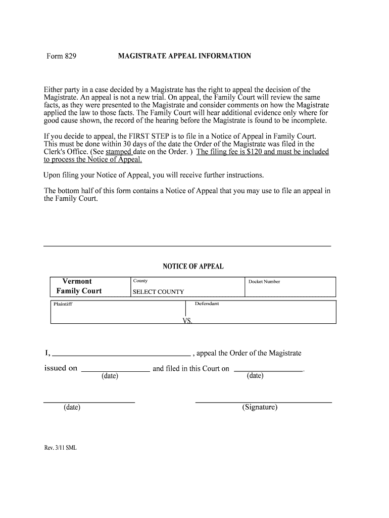 Form 829 MAGISTRATE APPEAL INFORMATION Either Party in a Case