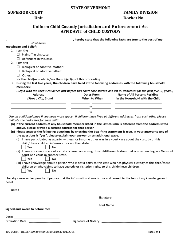 Form 834 UCCJA AFFIDAVIT
