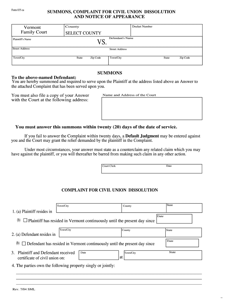 Vermont Family Court Form 835 Fill Online, Printable