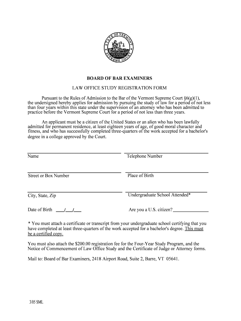 LAW OFFICE STUDY REGISTRATION FORM
