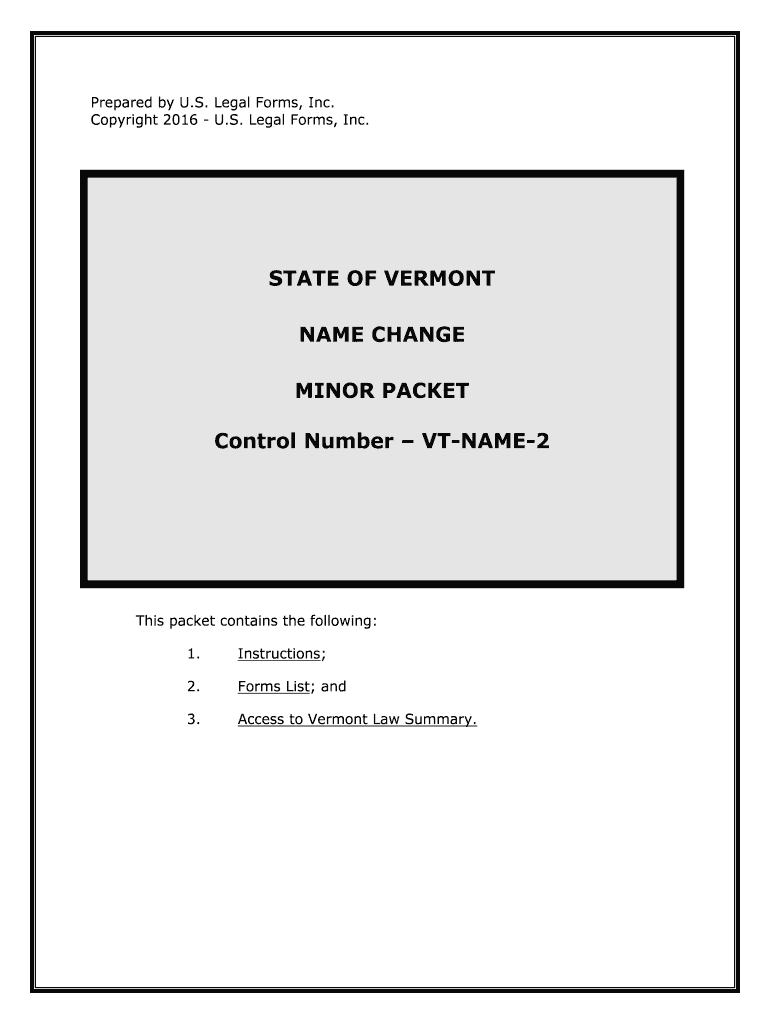 Vermont Minor Name Change Name Change  Form