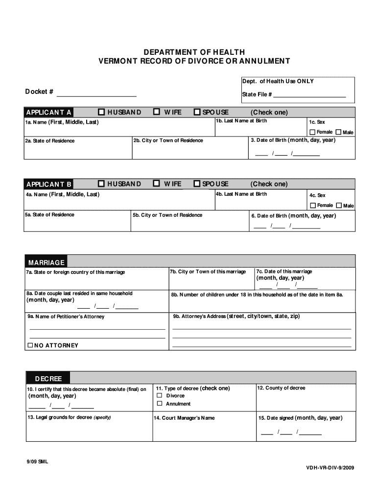 Department of Health Record of Divorce or Annulment Form