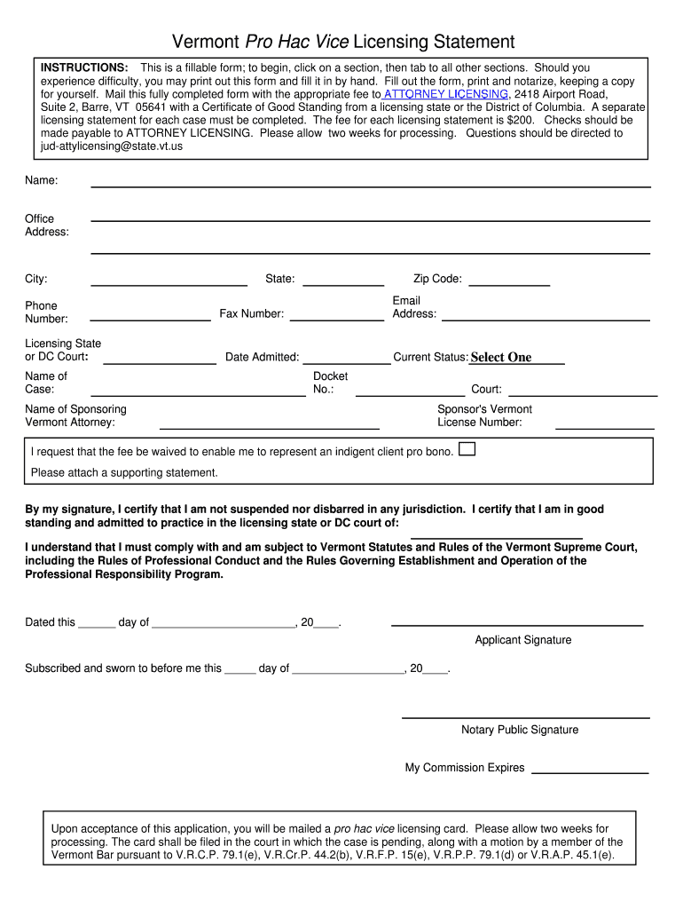 Attorney LicensingVermont Judiciary  Form